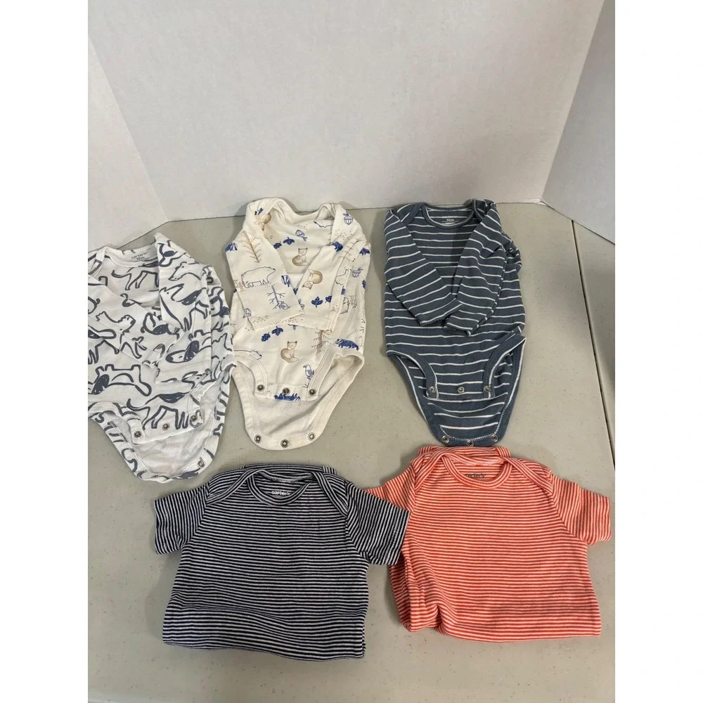 Carters Baby Boy Bodysuit Lot 5pc 12M Long/Short Sleeve Striped Animal Print